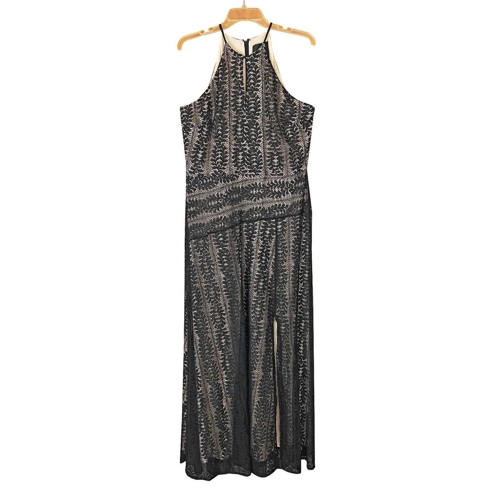 WHBM White House Black Market Maxi Dress Gown Size 14 Black Lace Halter Neck
